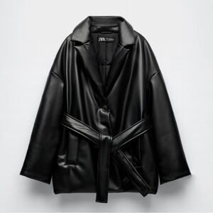 NWT Zara Faux Leather Puffer Robe Coat Size S